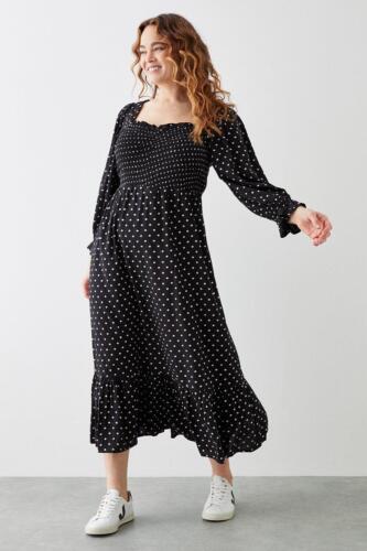 Dorothy Perkins Womens Curve Black Spot Tiered Short Sleeve Midi Dress Rather Saucy