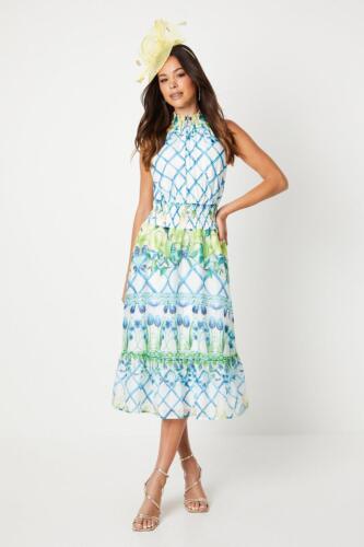 Coast Stripe Mix Print Organza Halter Neck Midi Dress | Rather Saucy