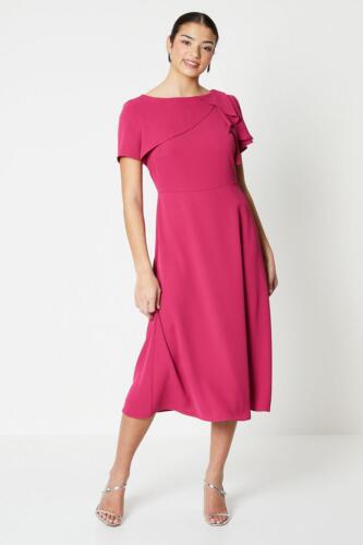 Dorothy Perkins Womens Draped Ruffle Shoulder Fit And Flare Midi Dress Rather Saucy