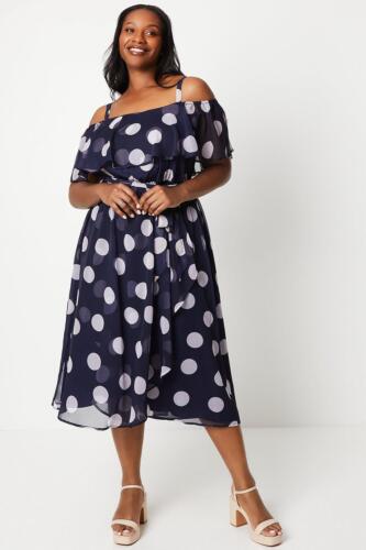 Dorothy Perkins Womens Curve Spot Ruffle Front Midi Dress Rather Saucy