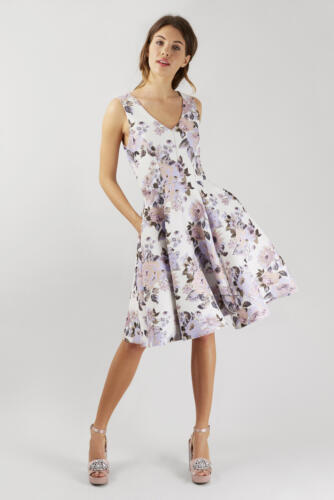 Closet London Navy Floral Pleated Skirt Dress Rather Saucy