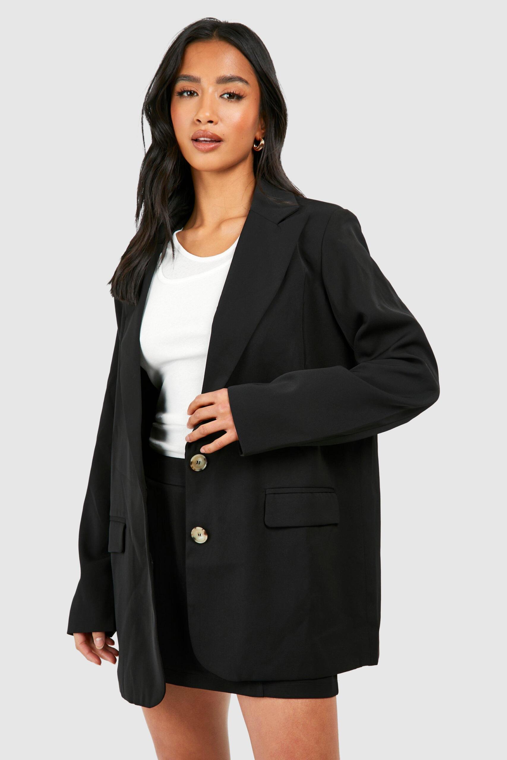 Boohoo Womens Petite Single Breasted Relaxed Fit Tailored Blazer ...